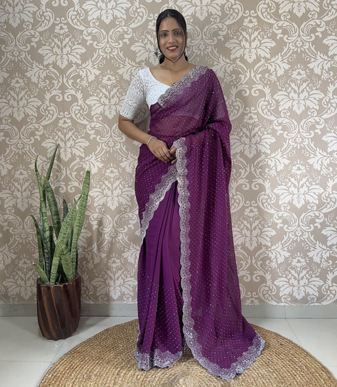 Vasthrlay Georgette Embellishments Scalloped Traditional