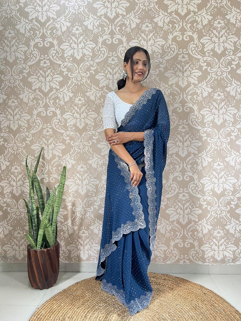 Vasthrlay Georgette Embellishments Scalloped Traditional