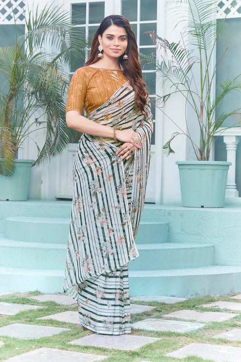 Vasthrlay Georgette Sequence White Ethnic Wear