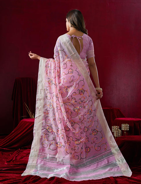 Vasthrlay Pink Embroidery Saree