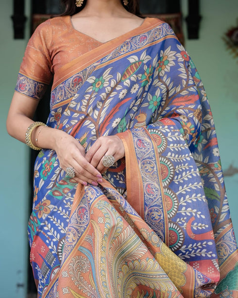 Vasthrlay Handloom Cotton Turquoise Saree