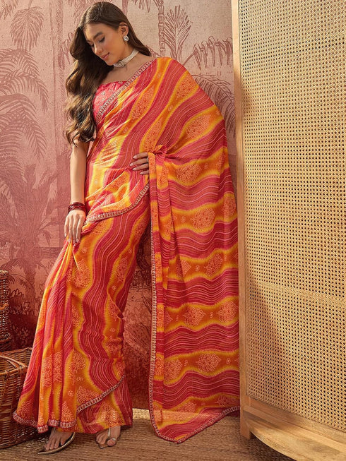 Vasthrlay Chiffon Bandhani Unstitched Purple Saree
