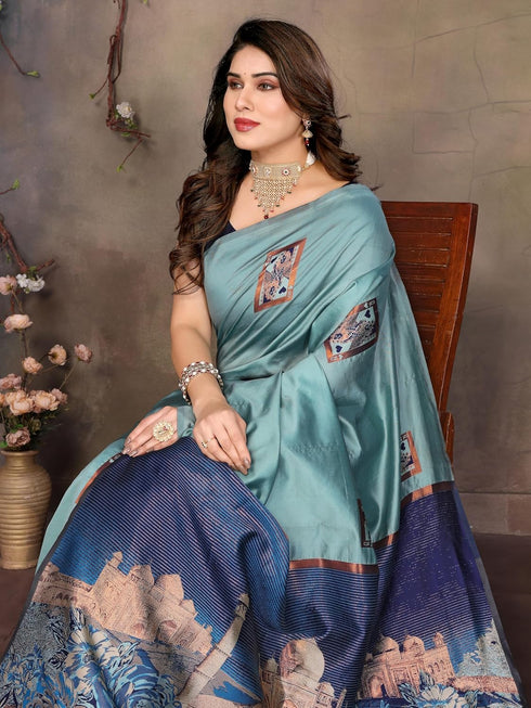 VasthrlayKanjivaram Banarasi Unstitched Mustard Free Ethnic Wear