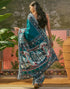 Vasthrlay Womens Printed Teal Blue | Multi Saree With Unstitched Blouse Piece