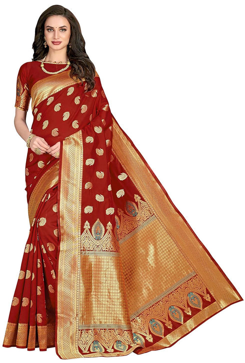 Vasthrlay Banarasi W Maroon Ethnic Wear