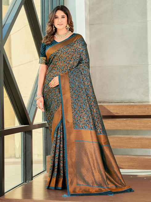 Vasthrlay Kanjivaram Satin Orange Ethnic Wear