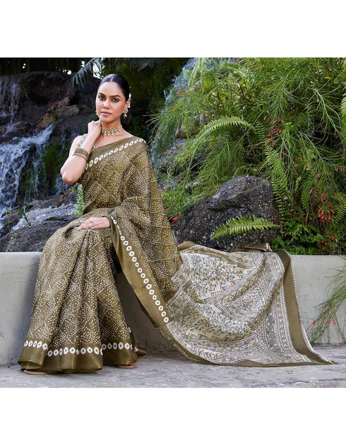 Vasthrlay Bandhani Printed Unstitched Wine Saree