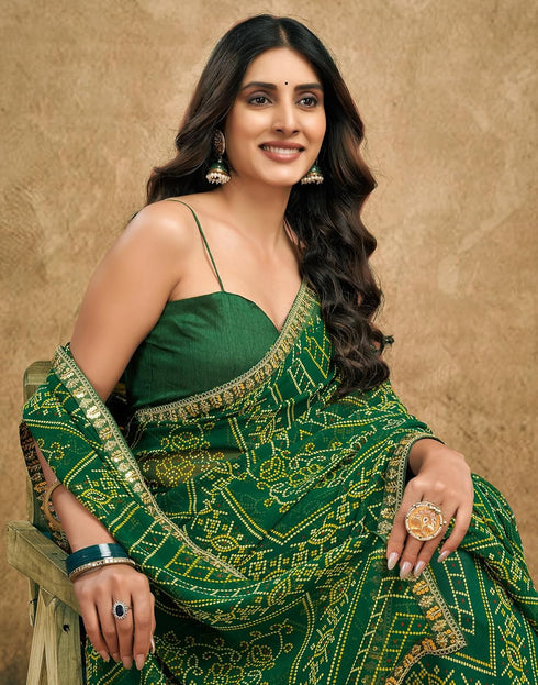 Vasthrlay Georgette Bandhani Unstitched Maroon Saree