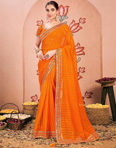 Vasthrlay Bandhani Embroidery Unstitched Rama Green Saree