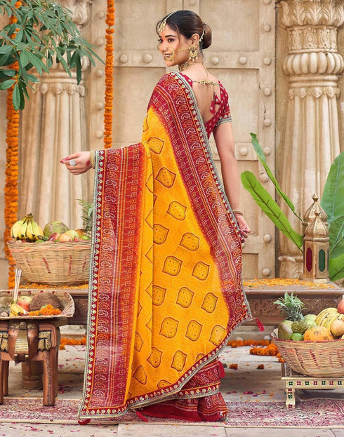 Vasthrlay Georgette Embroidery Unstitched Red Saree