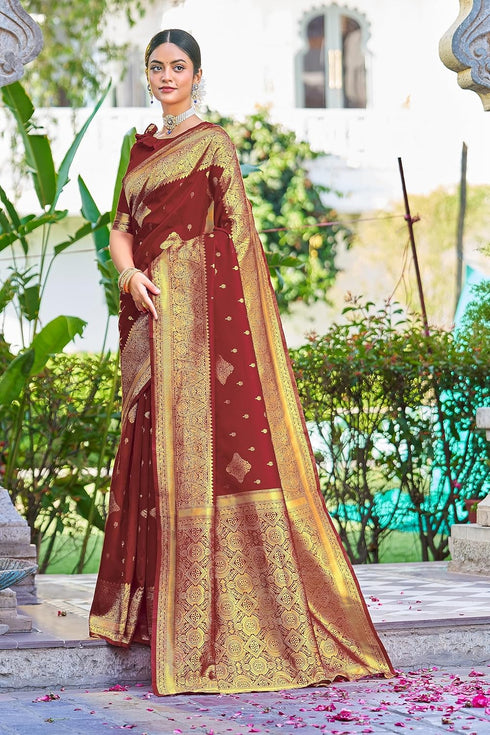 Vasthrlay Banarasi Maroon Ethnic Wear