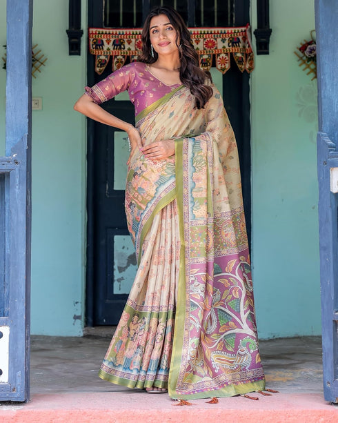 Vasthrlay Handloom Multicolour Pink Blue Saree