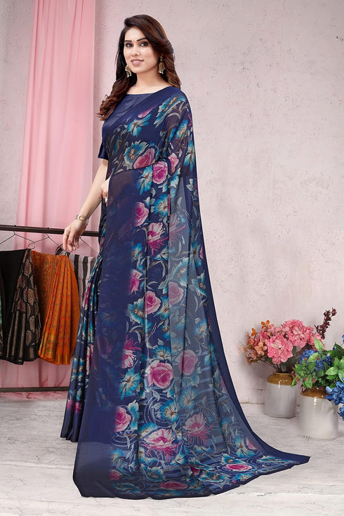 Vasthrlay Fashion Chiffon Printed Navy Ethnic Wear