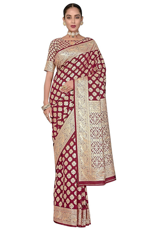 Vasthrlay Banarasi Bridal Maroon Ethnic Wear