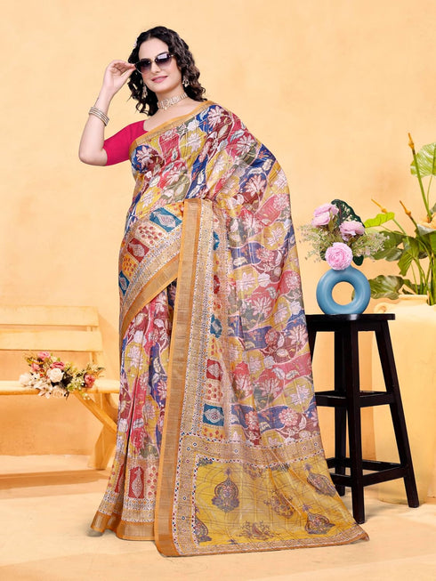 Vasthrlay Printed Unstitched Mustard Free Ethnic Wear