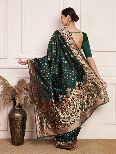 Vasthrlay Kanjeevaram Silk Unstitched Green Bottle Ethnic Wear