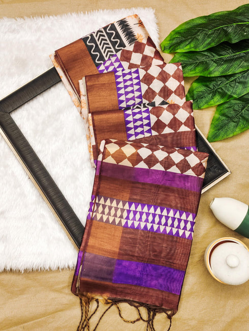 Vasthrlay Tussar Printed Conrast