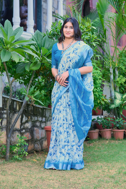 Vasthrlay Sky Blue Unstitched Saree
