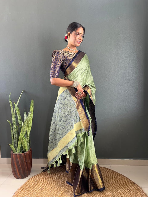 Vasthrlay Kanjivaram Blouse Traditional Pistablue