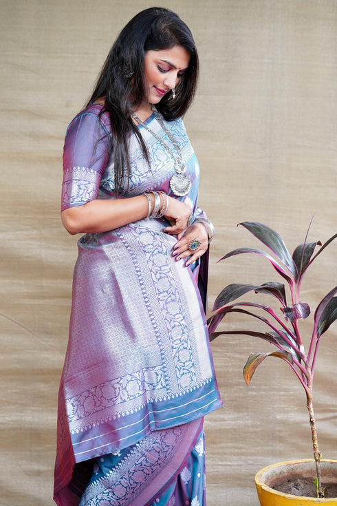 Vasthrlay Silver Banarasi Saree