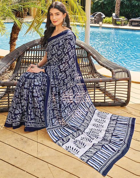 Vasthrlay Chanderi Bandhani Unstitched White Saree