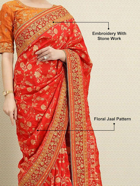 Vasthrlay Embroidery Unstitch Orange Ethnic Wear