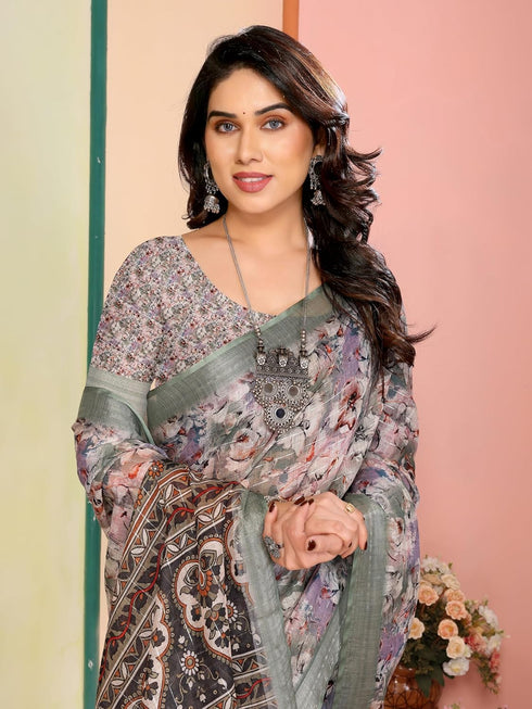 Vasthrlay Digital Printed Unstitched Brown Free Ethnic Wear