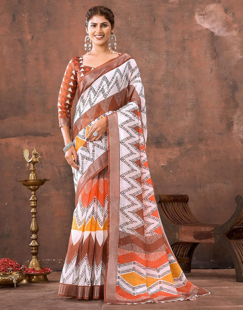 Vasthrlay Special Printed Unstitched Beige Saree