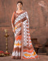 Vasthrlay Special Printed Brown Saree With Unstitched Blouse Piece