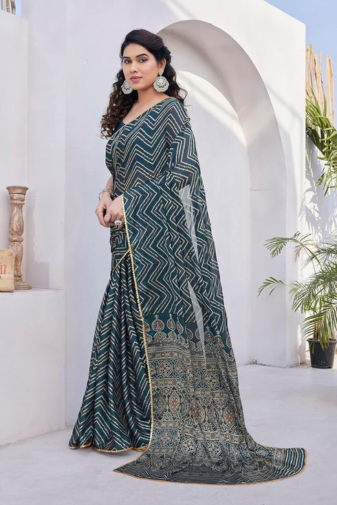 Vasthrlay Fashion Chiffon Chevron Printed Ethnic Wear
