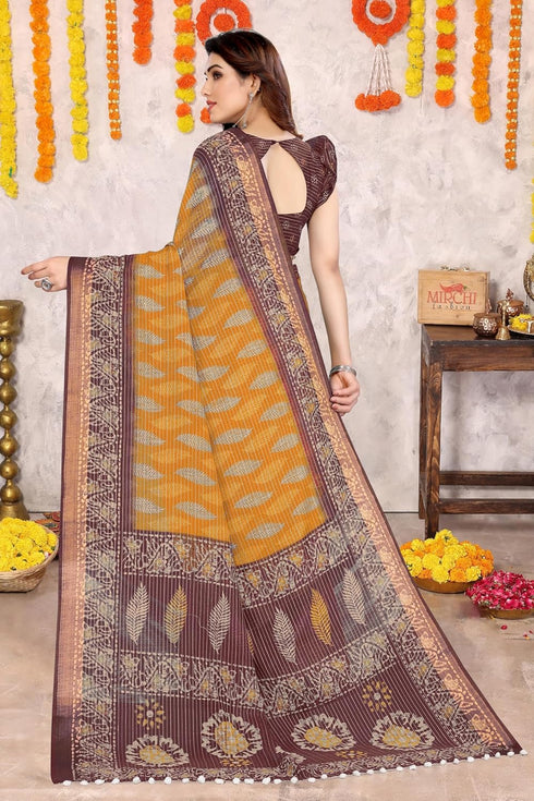 Vasthrlay Fashion Printed Mustard Ethnic Wear