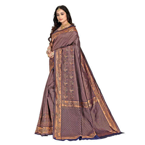 Vasthrlay Pink Kanjivaram Unstitched Saree