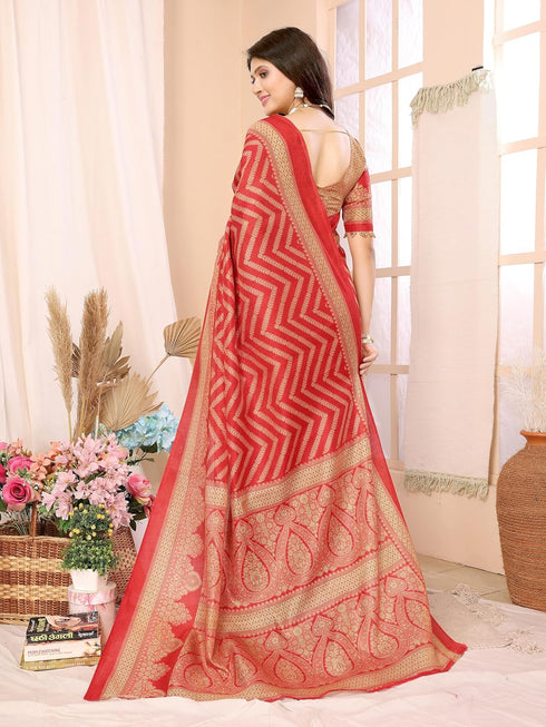 Vasthrlay Printed Unstitched Material Az Ys Bindu Parent Red Ethnic Wear