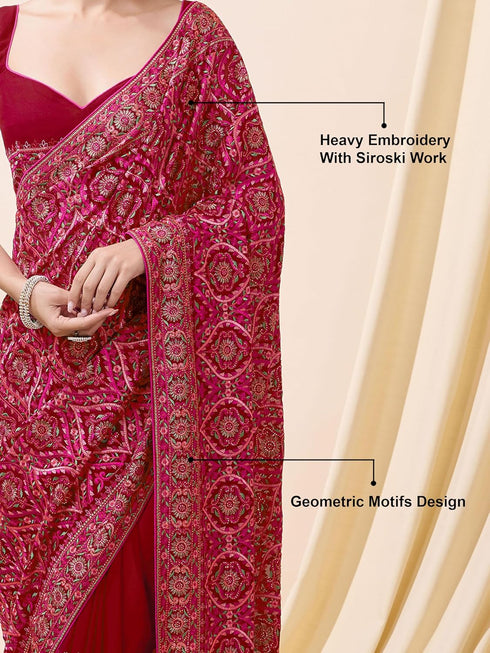 Vasthrlay Vichitra Embroidery Pink Ethnic Wear