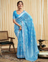Vasthrlay Womens Banarasi Jacquard Sky Blue Saree With Unstitched Blouse Piece