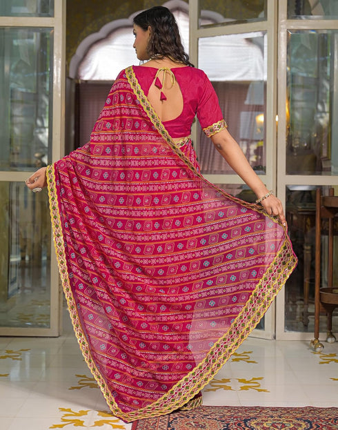 Vasthrlay Bandhani Embroidery Unstitched Dusty Pink Saree
