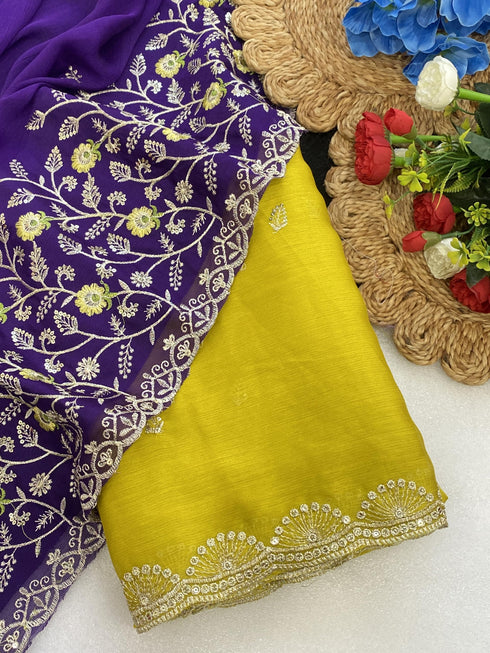 Vasthrlay Pink Georgette Embroidery Saree