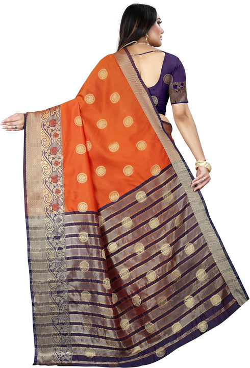 Vasthrlay Banarasi Blue Orange Ethnic Wear