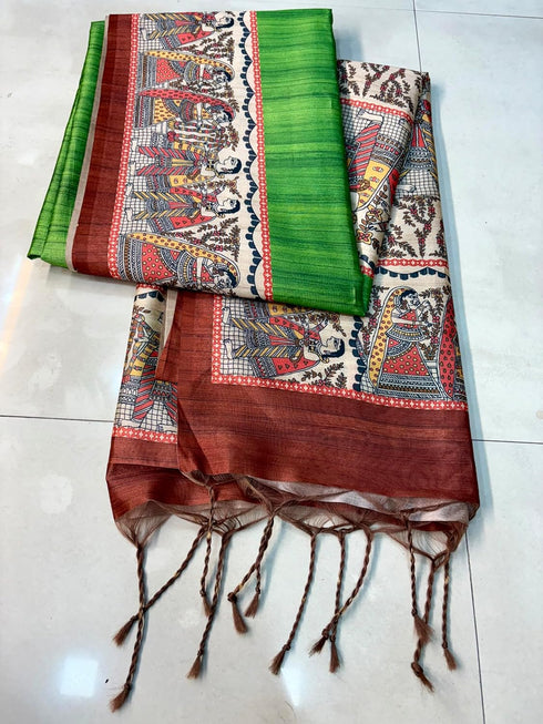 Vasthrlay Tussar Ghicha Traditional Kalamkari Madhubani