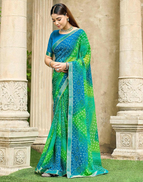 Vasthrlay Chiffon Bandhani Unstitched Green Saree
