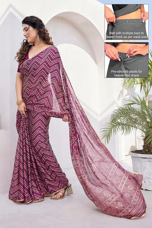 Vasthrlay Fashion Chiffon Chevron Printed Ethnic Wear
