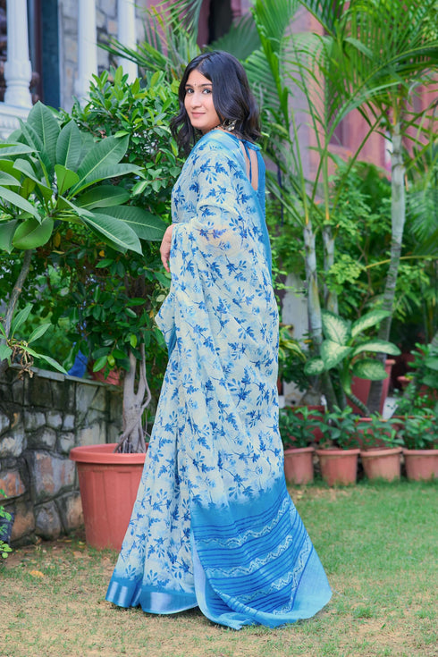Vasthrlay Sky Blue Unstitched Saree