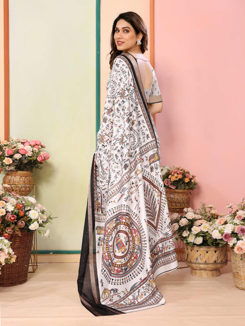 Vasthrlay White Sequins Unstitched Saree