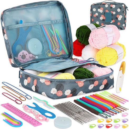 58 Pcs Crochet Kit: Beginner Adults, Kids Ergonomic Crochet Hooks Set with Case, DIY