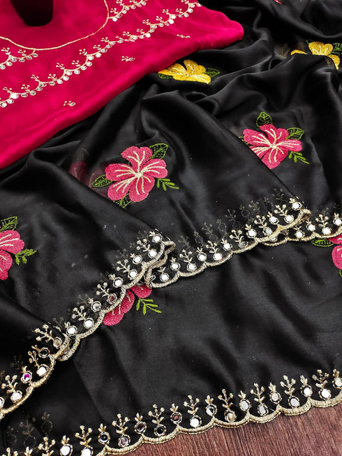 Vasthrlay Vichitra Embroidery Brown Black