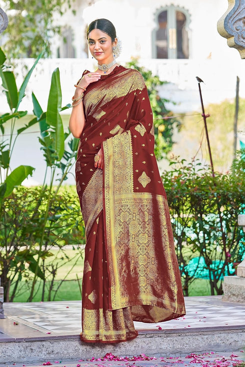 Vasthrlay Banarasi Maroon Ethnic Wear
