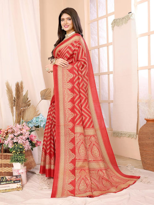 Vasthrlay Printed Unstitched Material Az Ys Bindu Parent Red Ethnic Wear