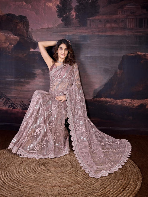 Vasthrlay Embroidery Unstitch Purple Ethnic Wear
