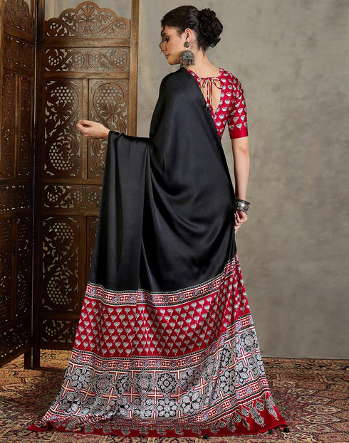 Vasthrlay Printed Tassels Unstitched Maroon Saree