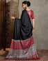 Vasthrlay Printed Tassels Black | Red Saree With Unstitched Blouse Piece